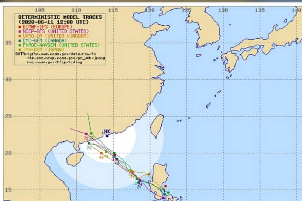 今年第二號颱風「鸚鵡」生成後，估計朝廣東省南部移動，港澳地區在14日也會受到外圍環流的影響。（取自賈新興臉書）