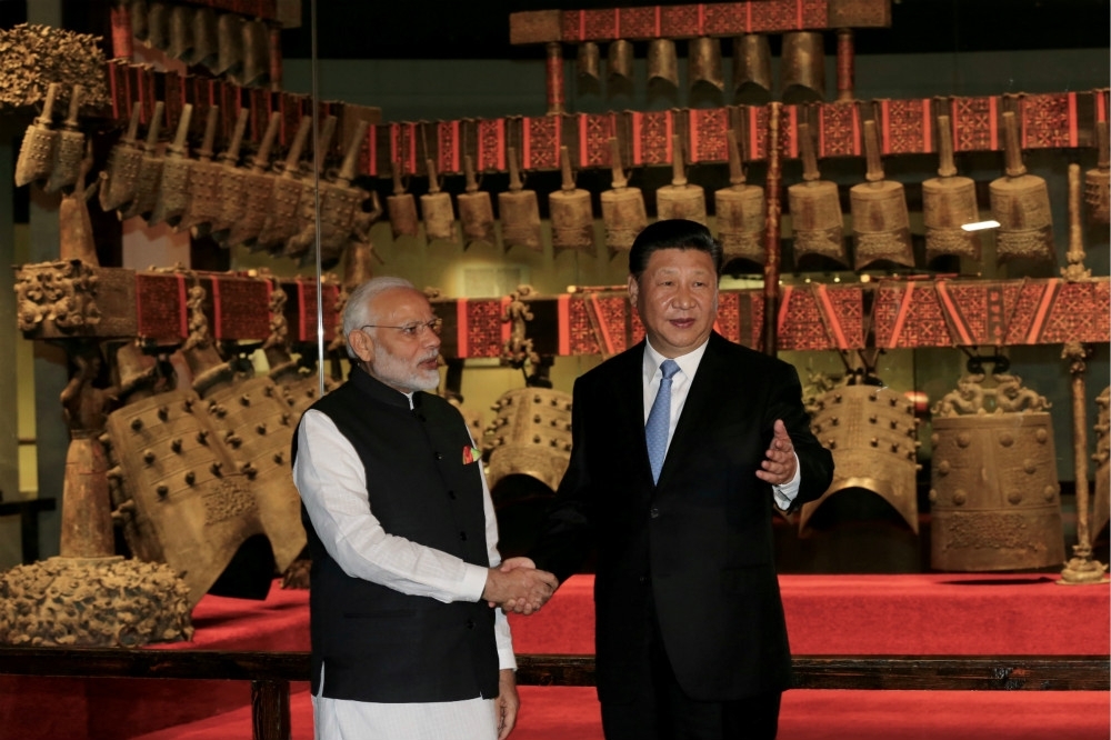 習近平（右）與印度總理莫迪（左）2018年4月，於武漢進行首次領袖非正式會談。（湯森路透）