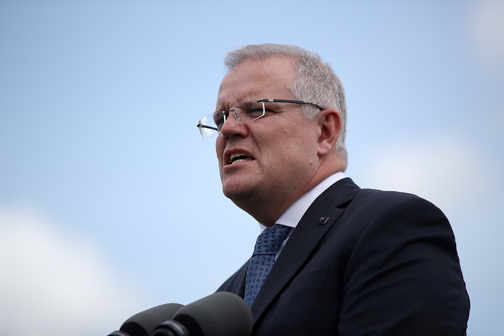 澳洲總理莫里森宣布將暫停與港引渡協議，並延長港人投術及學生簽證5年。（湯森路透）