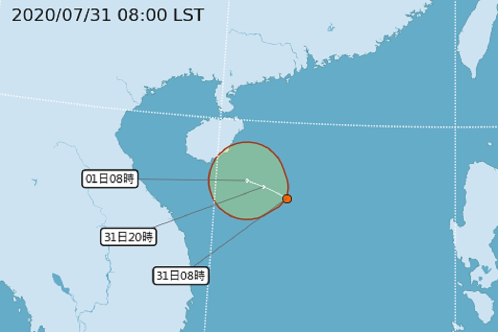 氣象局31日上午於南海觀測到一熱帶性低氣壓，可能在24小時內形成颱風。（取自中央氣象局）