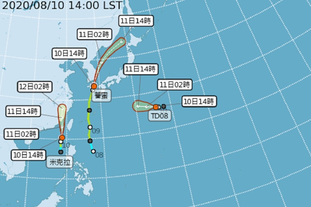 氣象局10日早上發布颱風米克拉的陸上、海上警報，氣象局預估，颱風未來強度有稍增強，且暴風圈有擴大的趨勢。（取自中央氣象局）