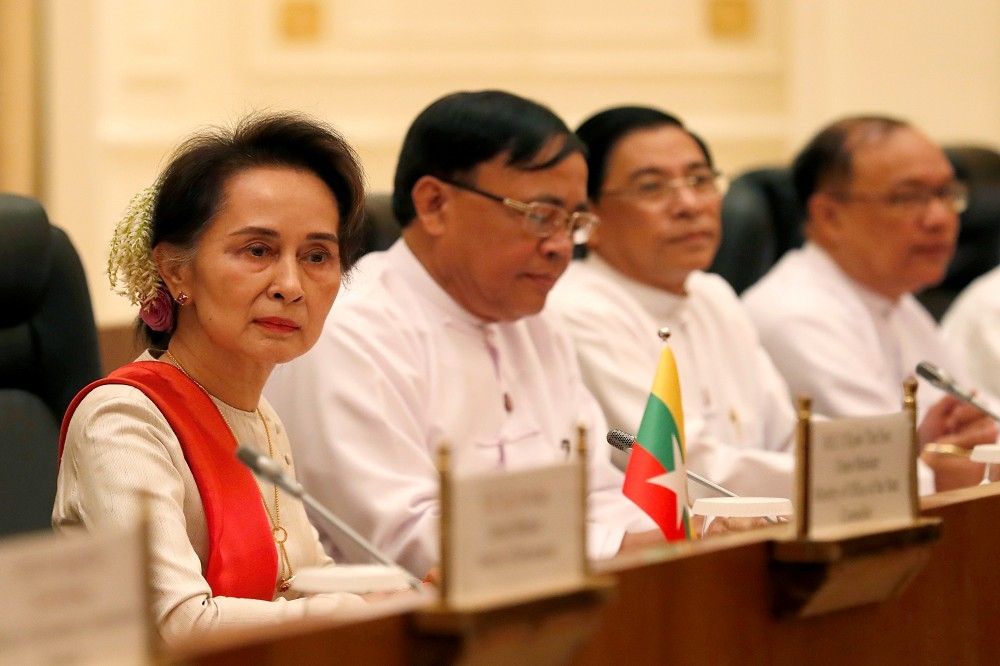 2020年1月緬甸國務資政與中國國家主席習近平會談。（湯森路透）