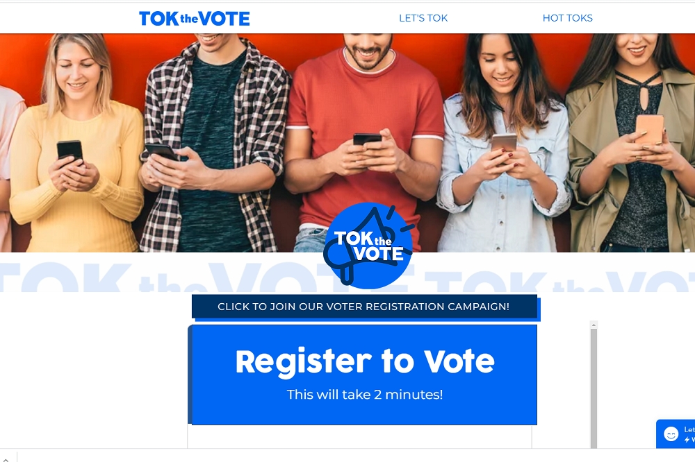「Tok the Vote」活動網頁。（截圖自https://www.tokthevote.com/）
