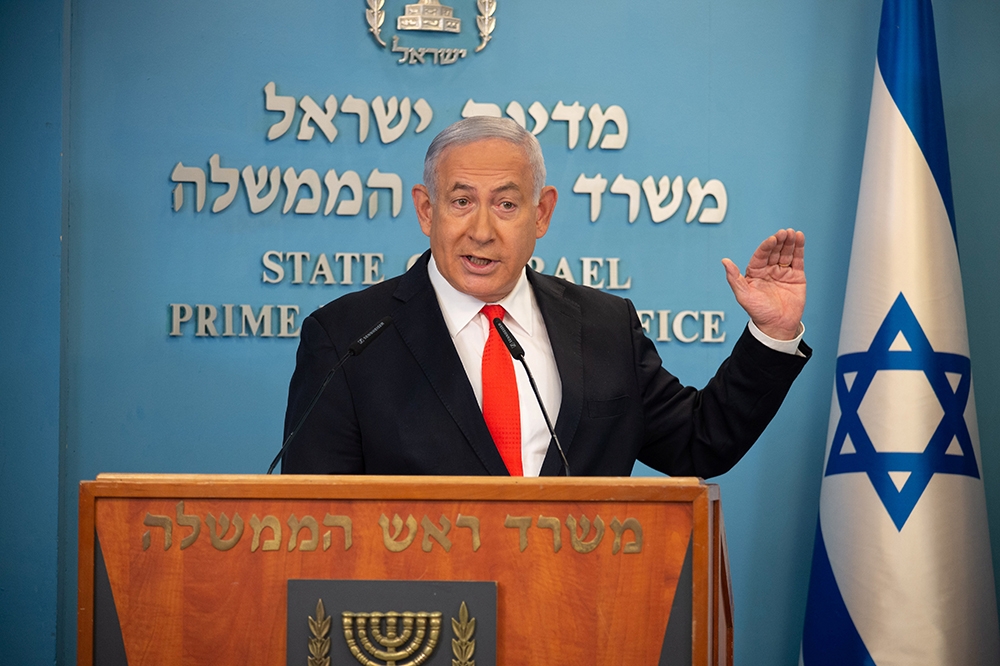 以色列宣布實施封城3星期，圖為以色列總理納坦雅胡。（湯森路透）