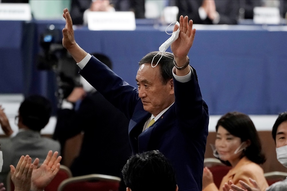菅義偉獲選自民黨總裁。（湯森路透）