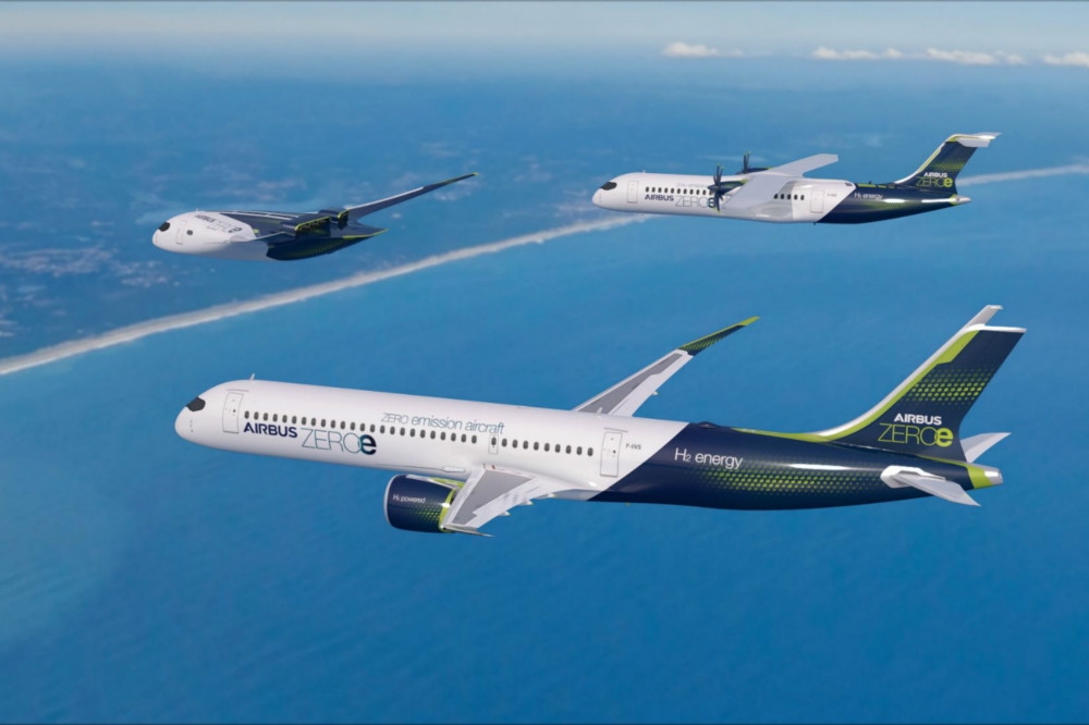 空巴新一代3款「氫氣動力」客機示意圖。（圖片取自空中巴士官網）