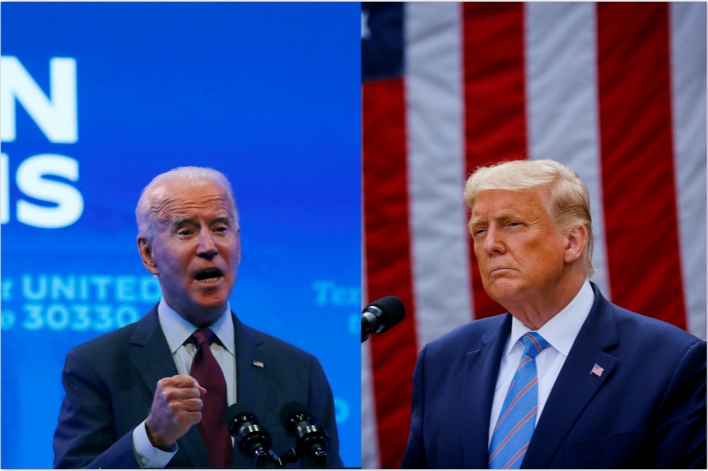 美國2020總統大選，將由川普（右）與拜登（左）角逐。（湯森路透）