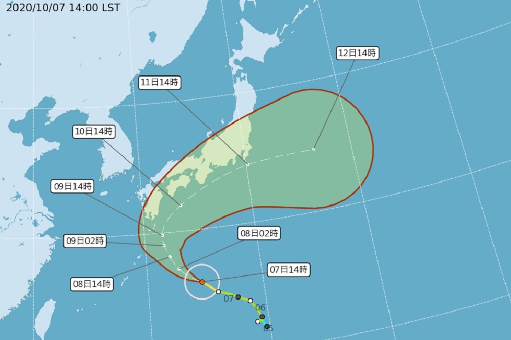 颱風昌鴻剛增強為中颱，路徑已經收斂，朝日本前進，對台灣將沒有直接影響，僅沿海可能會有一些長浪。（取自中央氣象局）