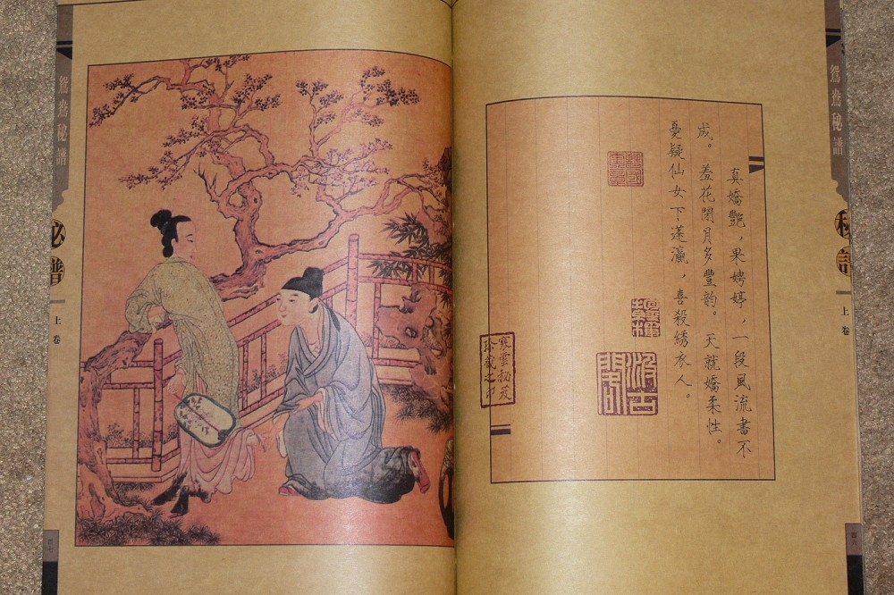 《鴛鴦秘譜》又名《風流絕暢圖》，有一說是春宮畫很有名的唐伯虎真跡。（取自維基百科）