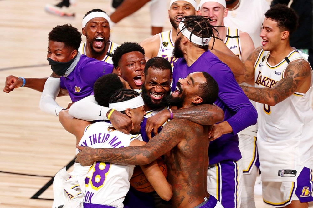 湖人隊贏得2019-20年NBA球賽總冠軍。（湯森路透）