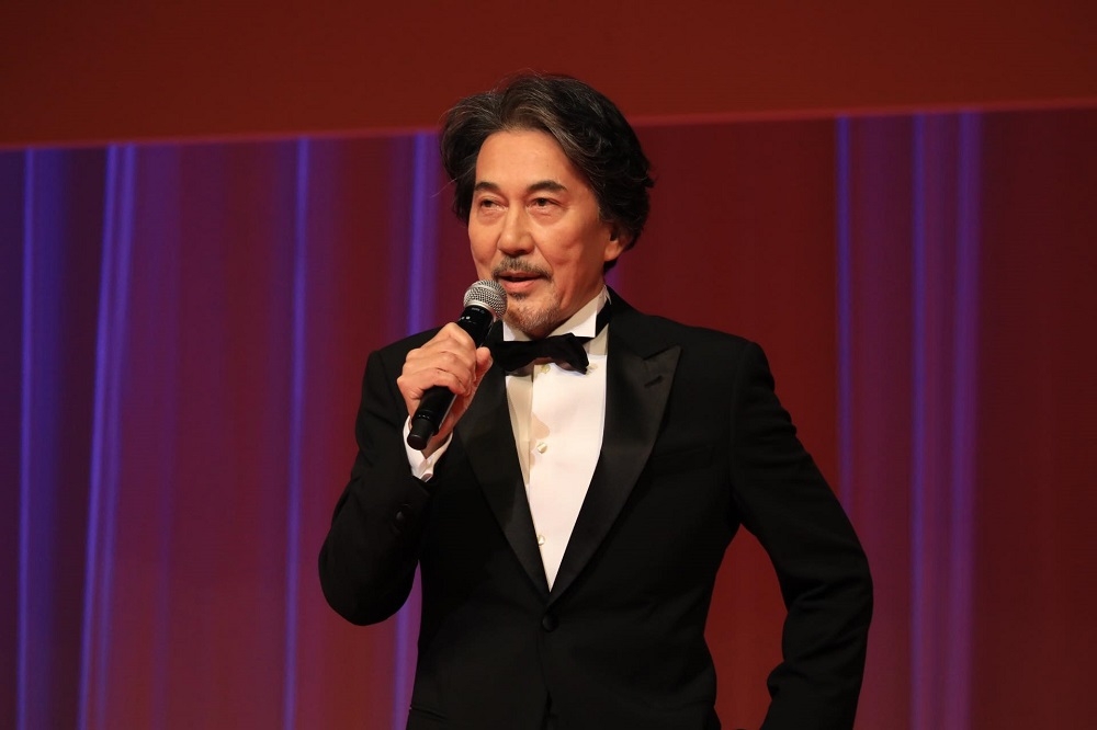 役所廣司作為東京影展大使，鼓勵電影人在艱困的時刻更要堅強。（陳威臣攝）