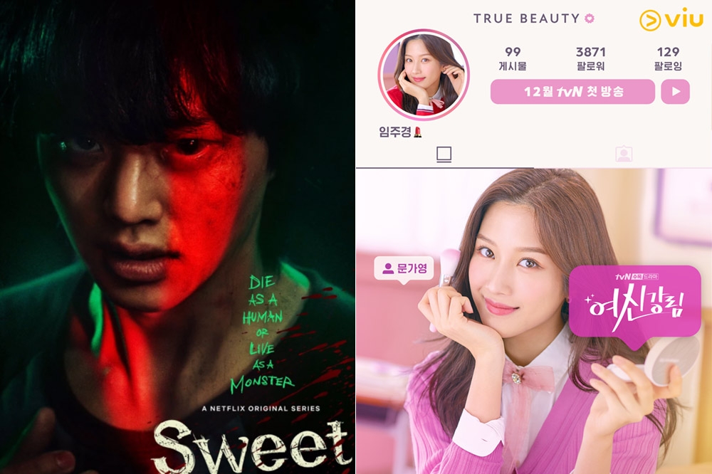 宋江演出的《Sweet Home》（左圖）與文佳煐主演的《女神降臨》（右圖）都是根據暢銷漫畫改編而來。（取自Netflix、tvN）