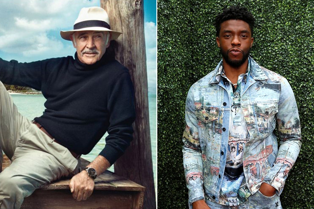 2020年好萊塢失去重量級巨星：史恩康納萊（左）及「黑豹」查德威克鮑斯曼。（左翻攝自LOUIS VUITTON廣告，右湯森路透）