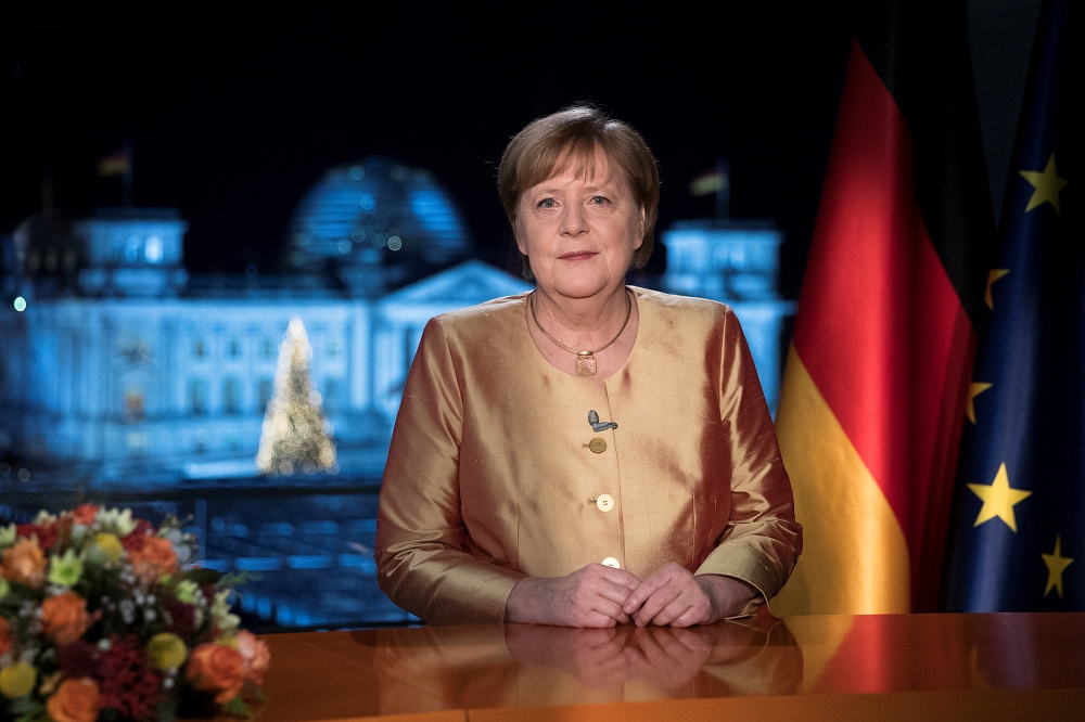德國總理梅克爾發表新年演說。（湯森路透）