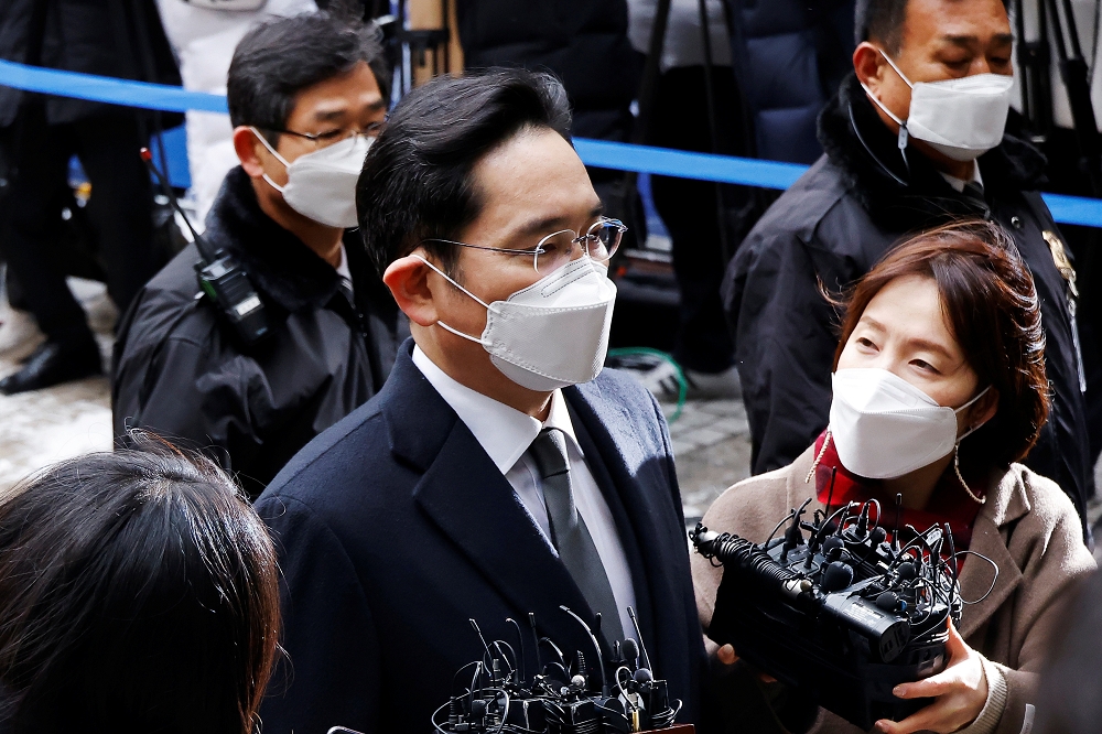 李在鎔抵達首爾高等法院。（湯森路透）