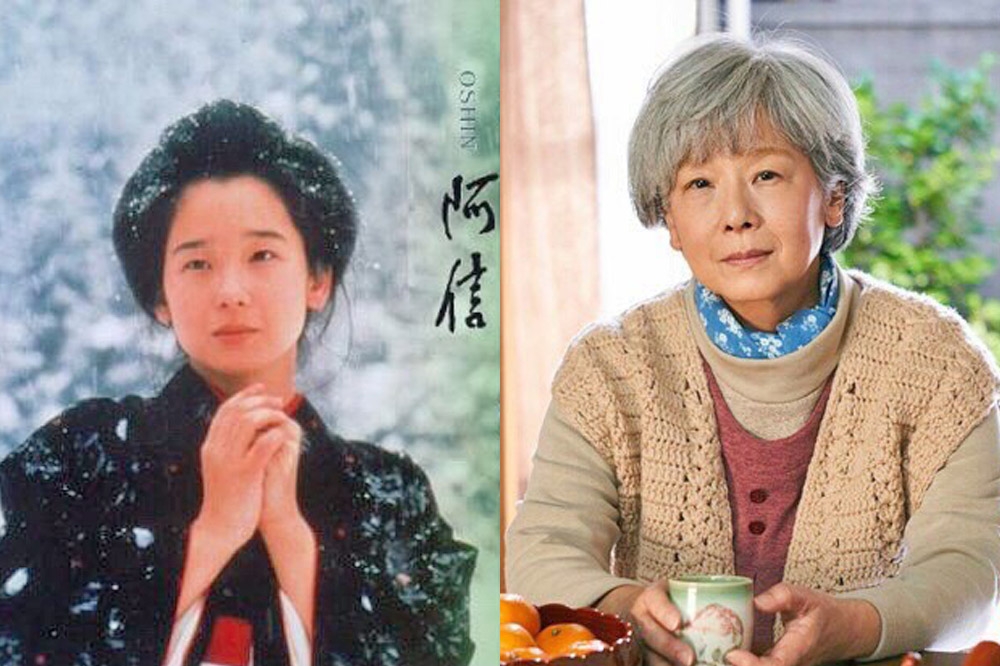 田中裕子37年前演出《阿信》，如今65歲的她，滿髮斑白，不變的是眉宇之間的韌性。（左圖翻攝自《阿信》劇照，右圖取自《我啊，走自己的路》劇照）