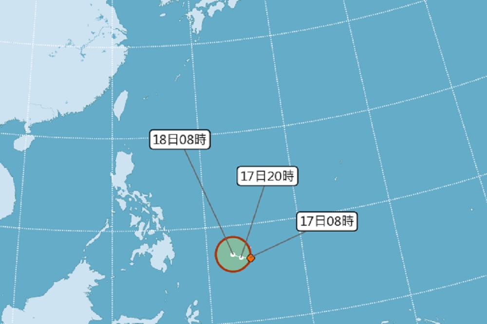 中央氣象局發布颱風消息，熱帶性低氣壓在菲律賓東方海面生成，有機會增強為颱風。（取自中央氣象局）