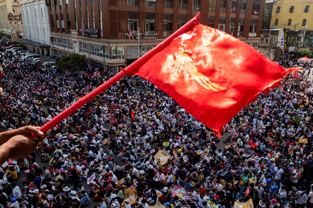 緬甸政變以來最大示威。（湯森路透）