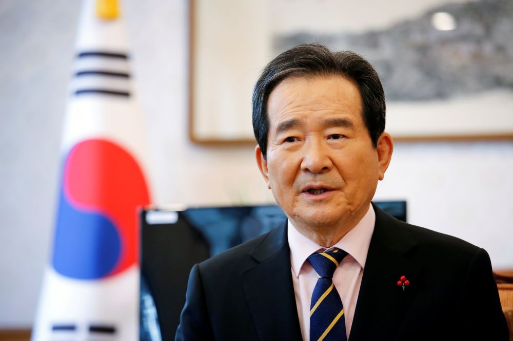 韓國國務總理丁世均接受路透採訪。（湯森路透）