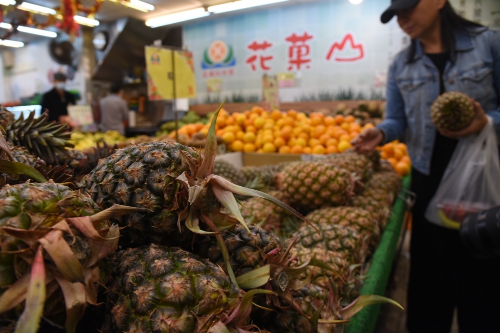 中國單方面禁止台灣鳳梨輸入，如今香港方面指出，若檢測出病蟲害也會跟進。（蔣銀珊攝）