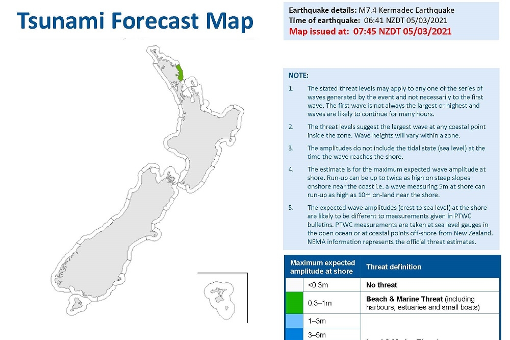 紐西蘭克馬得群島（Kermadec Islands）5日發生規模8.1級地震。（取自紐西蘭民防緊急管理部官方推特）