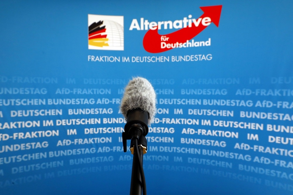 德國極右翼民粹政黨「另類選擇黨」黨徽。（湯森路透）
