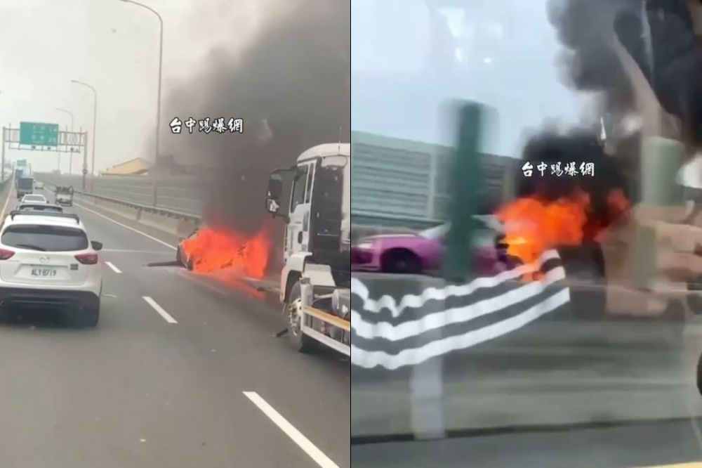 西濱快速道路20日下午發生一起自小客車火燒車事故。（取自台中踢爆網）