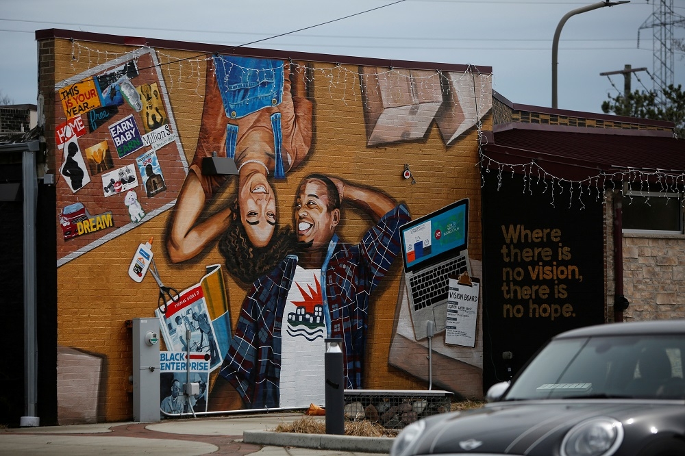芝加哥埃文斯頓（Evanston）歷史悠久黑人社區的壁畫。（湯森路透）