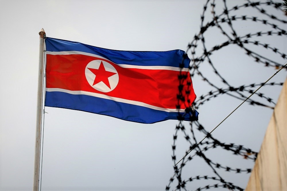 北韓國旗。（湯森路透）