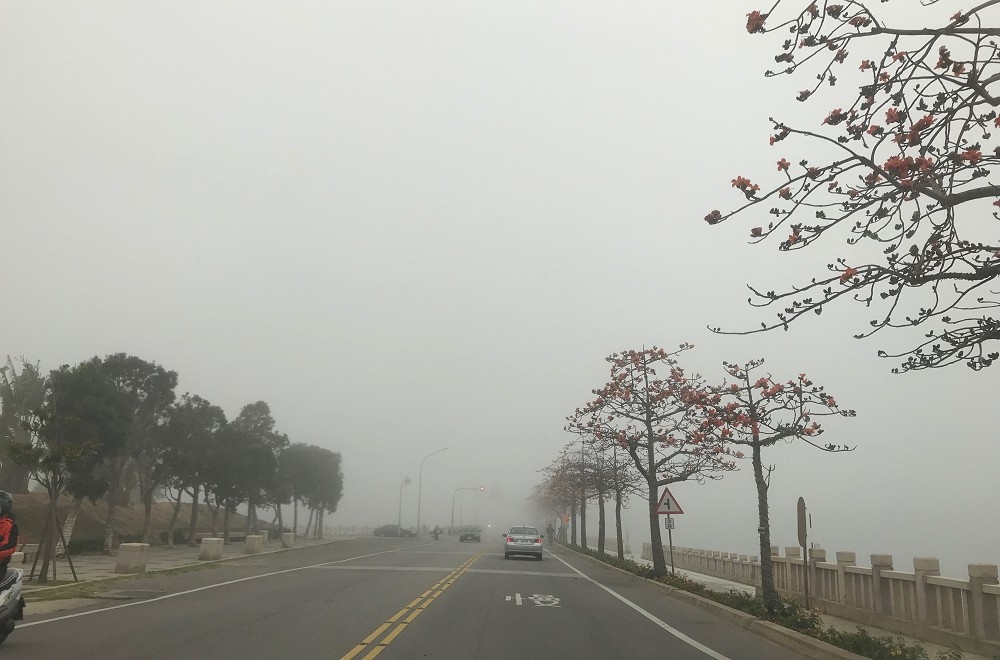 金門30日清晨濃霧能見度不足200公尺。（讀者提供）