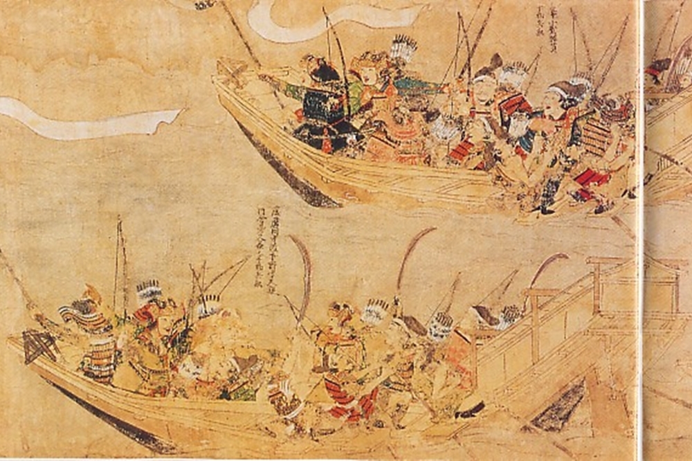 竹崎季長繪《蒙古襲來繪詞》（1293年），內容描繪日、元水軍海戰（圖片取自維基百科）