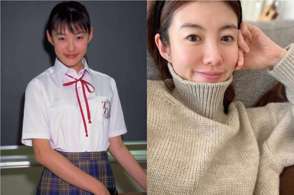 42歲的友坂理惠與少女時期（左）舊照對比，依然維持得很好。（左取自網路，右取自友坂理惠IG）