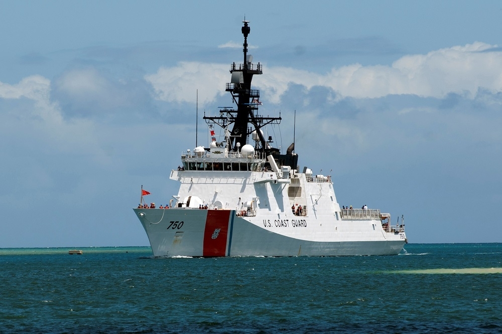 2019年05月與菲律賓海警聯合軍演的美國海岸防衞隊巡邏艦「伯索夫號」（USCGC Bertholf）。（湯森路透）