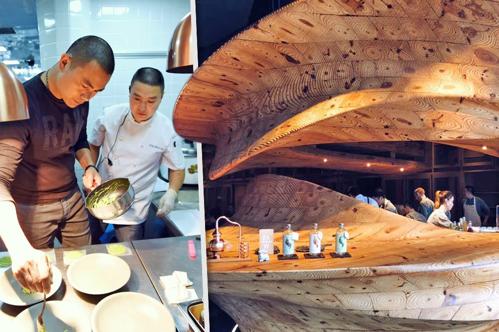 名廚江振誠（左圖左）創立的米其林2星餐廳「RAW」遭民眾投訴食安問題。（合成畫面／取自RAW臉書）