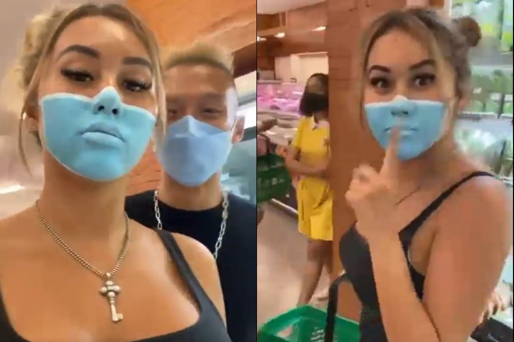 林啟晨和俄籍女友畫上假口罩潛入印尼峇厘島超市。（擷取自Instagram）