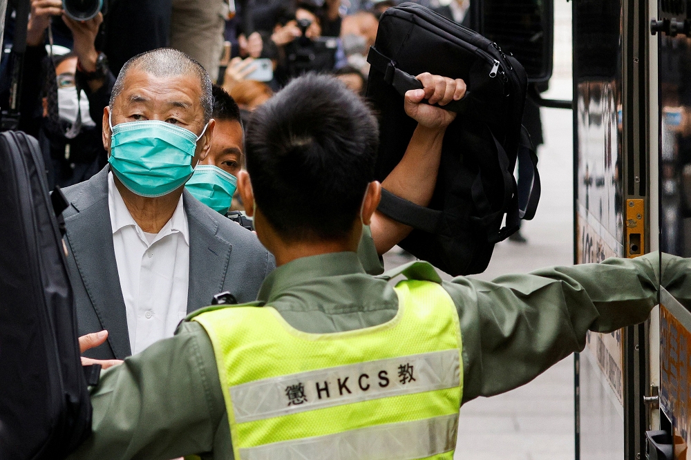 香港壹傳媒創辦人黎智英遭判刑。（湯森路透）