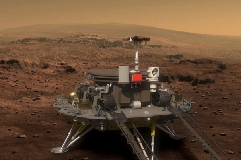 中國國家航天局研製、首艘火星探測器「天問一號」成功登陸火星。（翻攝自微博）