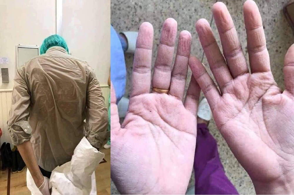 郎祖筠近日在臉書分享醫護外甥女辛苦照，卻被起底兩張照片主人另有他人，左圖來自印度，右圖來自寮國。（取自郎祖筠臉書）