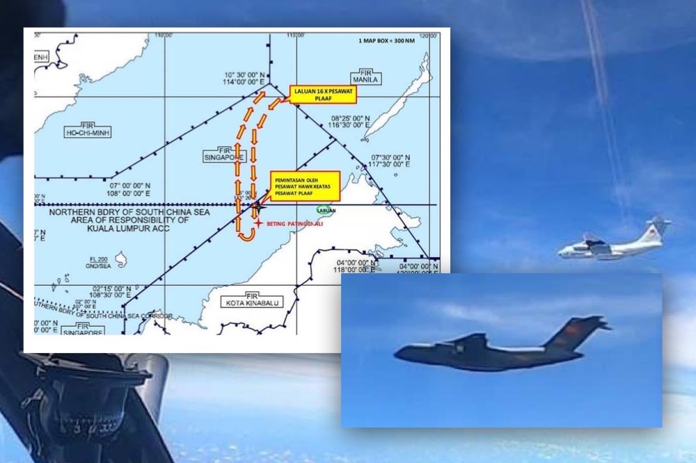 中國解放軍機侵入大馬防空識別區（擷取合成自馬來西亞皇家空軍推特@tudm_rasmi）