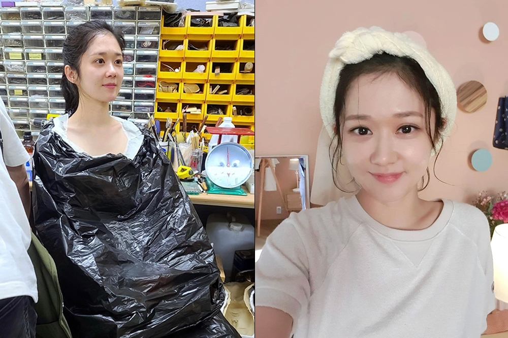 韓星張娜拉近日曬出素顏照（左），不負她「最強童顏」封號。（取自張娜拉IG）