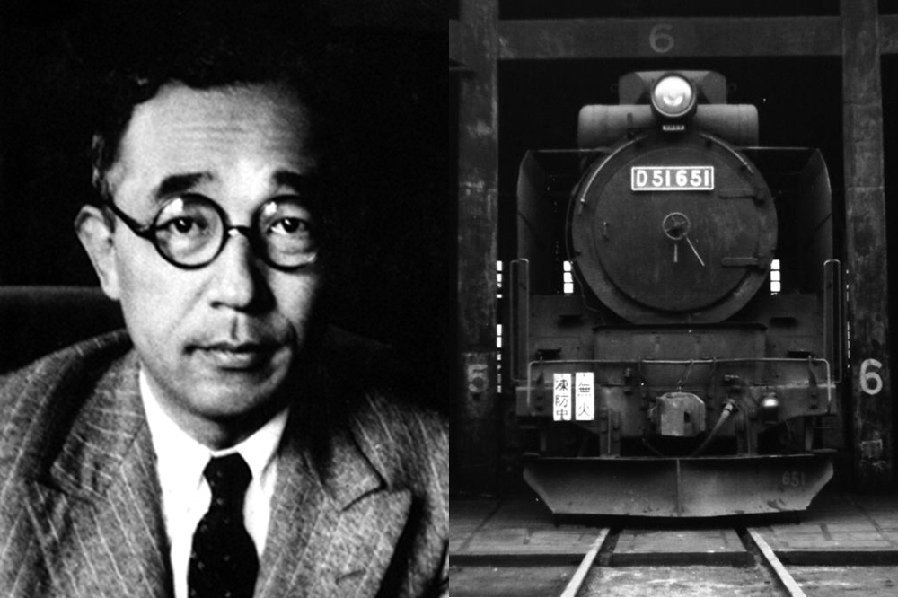 「下山事件」的當事人、時任日本國鐵總裁的下山定則（左），以及疑似肇事的D51651號機關車（圖片取自維基百科）
