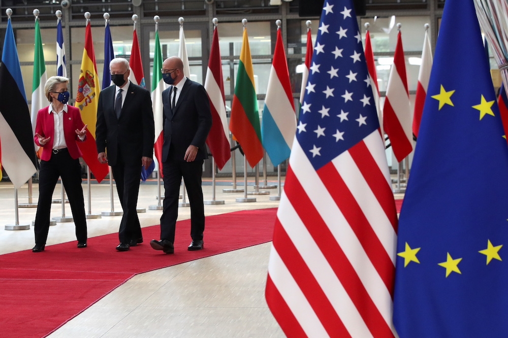 美國總統拜登出席美歐峰會。（湯森路透）
