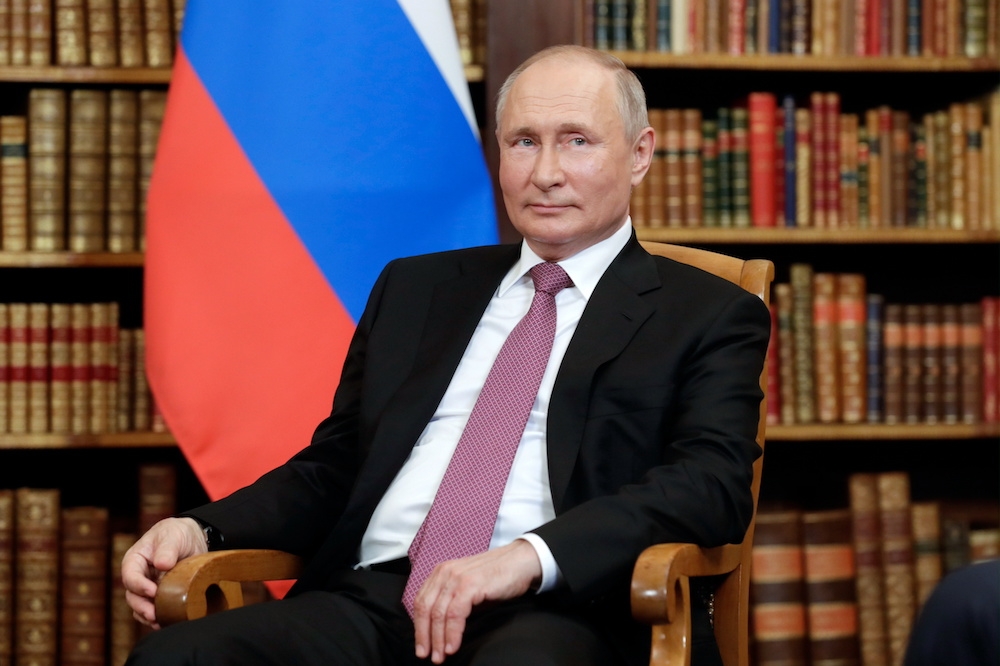 俄羅斯總統普京（Vladimir Putin）6月16日出席瑞士日內瓦美俄領袖峰會。（湯森路透）