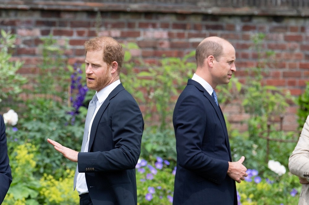 哈利王子（左）與威廉王子在母親黛妃的紀念儀式上看似談笑風生，但兩人根本「貌合神離」。（湯森路透）
