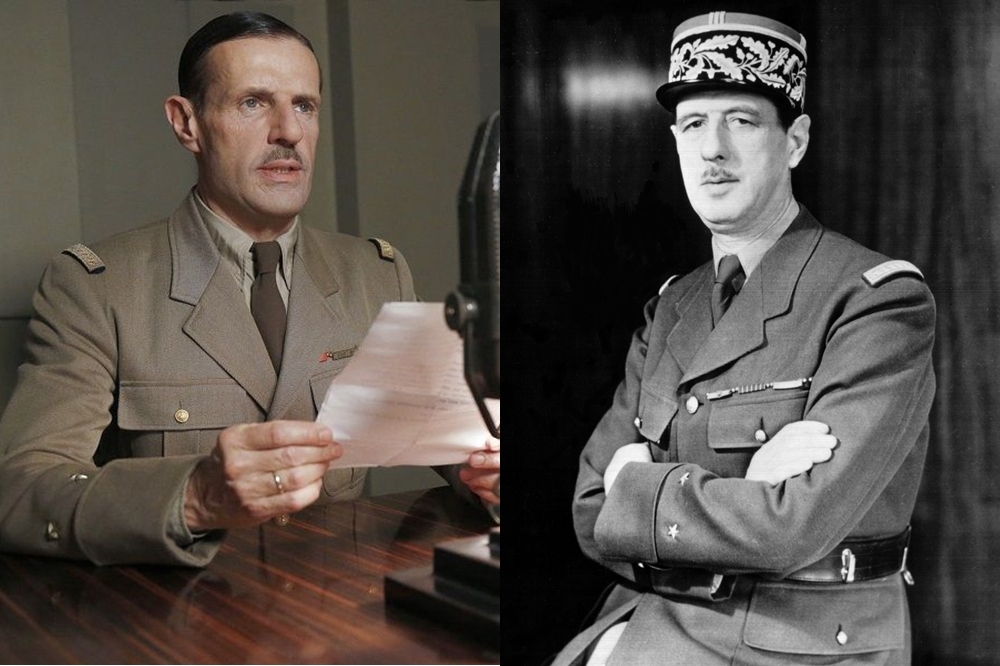左為法國電影《戴高樂》（De Gaulle，暫譯）劇照，右為1940年的戴高樂（圖片取自網路）