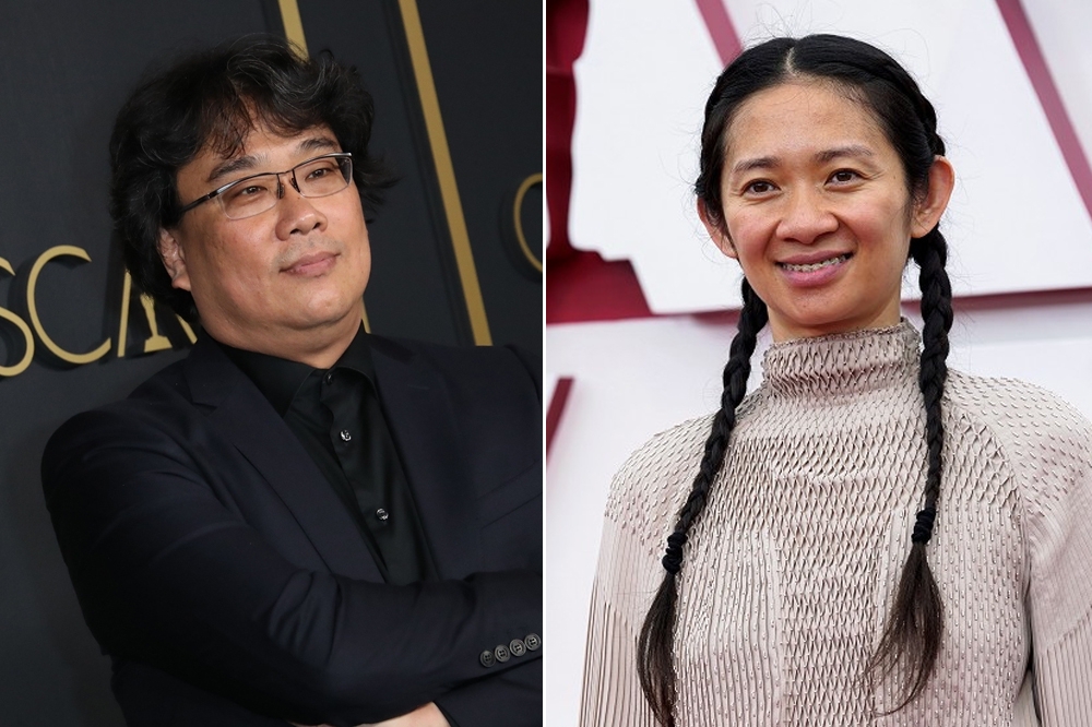 韓國導演奉俊昊（左）擔任今年威尼斯影展評審團主席，美籍華裔導演趙婷（右）也是評審團成員之一。（湯森路透）