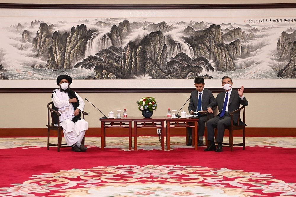 阿富汗叛亂團體神學士在天津會見王毅。（中國外交部）