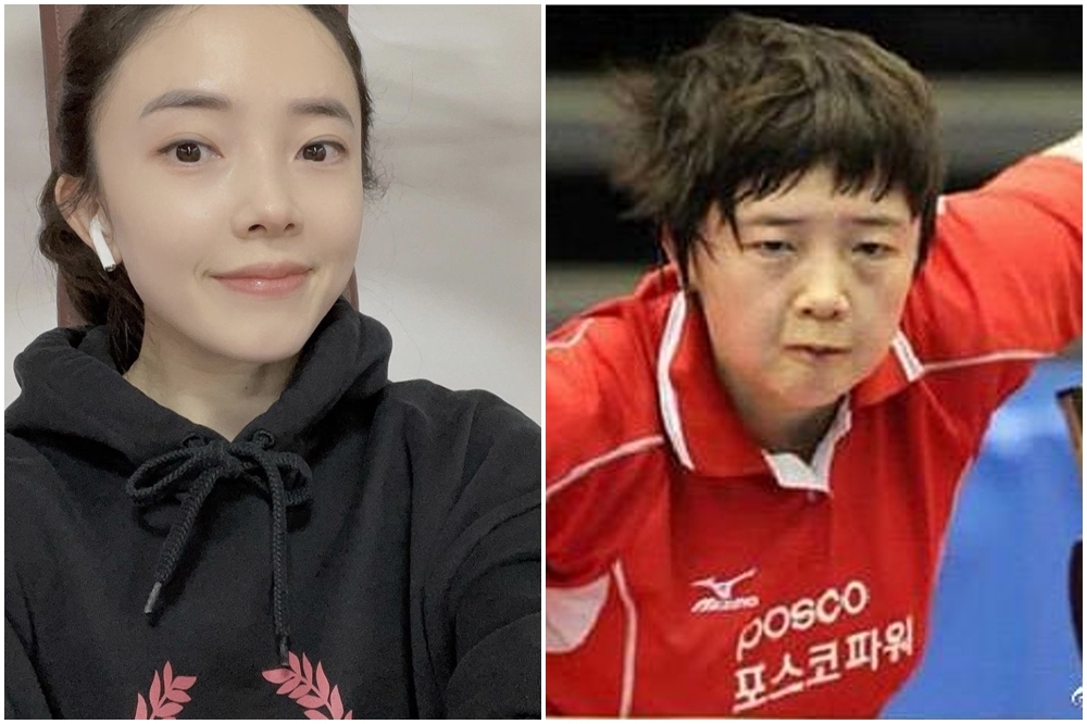 田志希從「18歲的大媽」（右圖）變成如今「28歲的美女」（左圖），變美的意志力不輸桌球專業。（左翻攝自田志希IG，右取自微博）