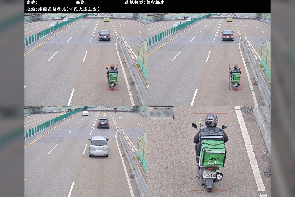 台北市警局在市民大道及建國高架橋，針對4大違規車輛啟動全時段自動偵測加強取締違規。（台北市警局提供）