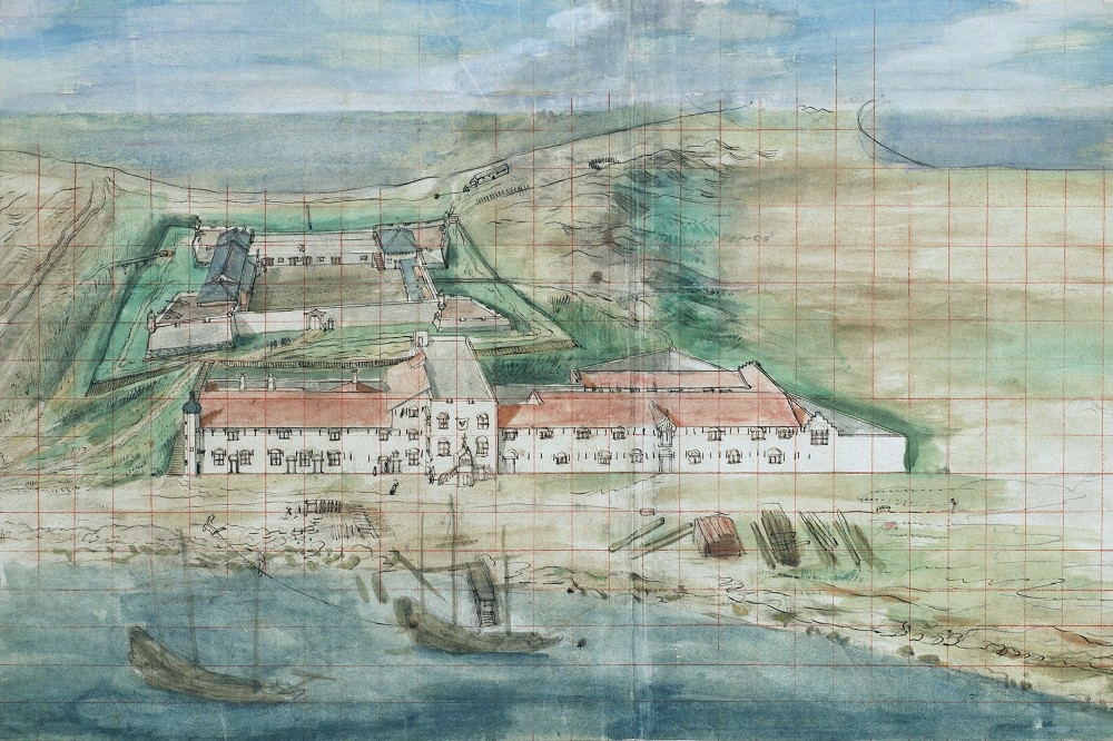 1635年約翰‧ 芬伯翁繪製的熱蘭遮城簡圖（取自維基百科）